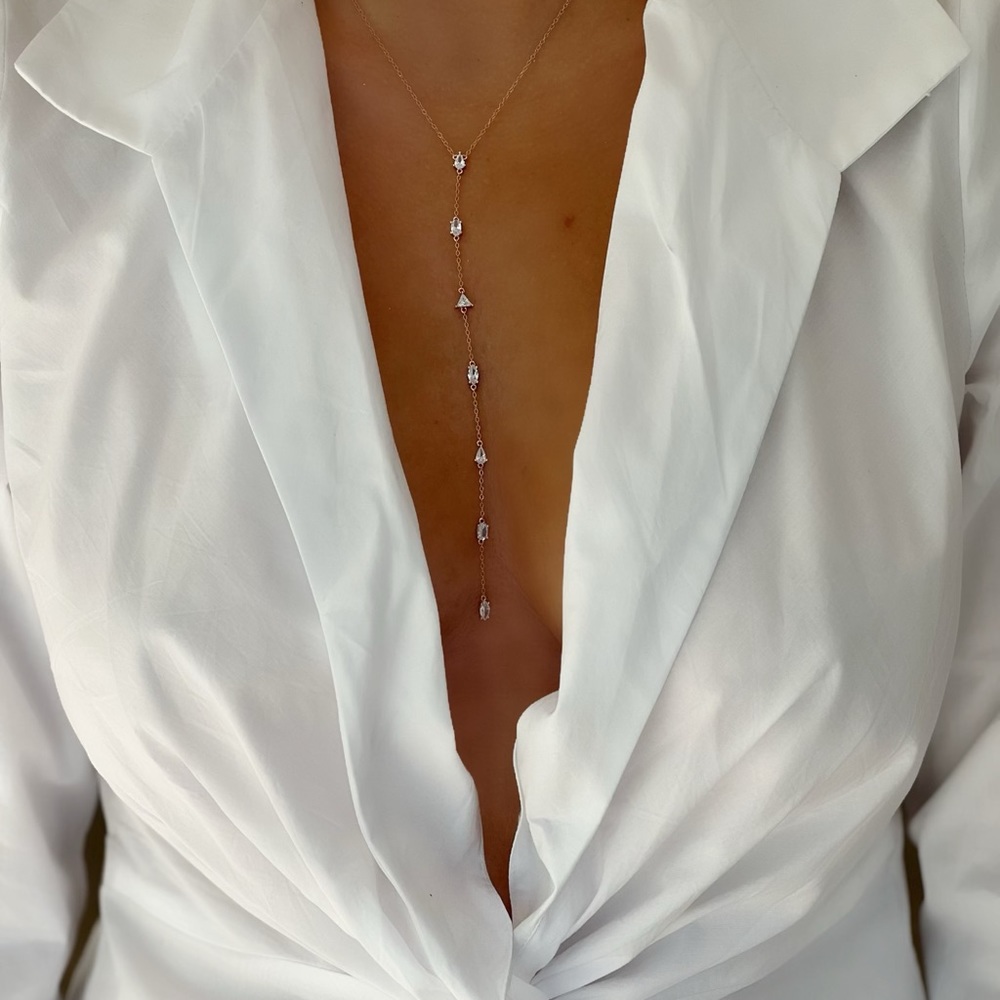 Dainty Lariat 925 Sterling Silver Rose Gold Plated Necklace